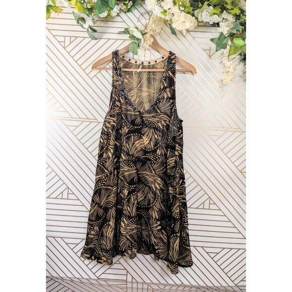 Free People Women's Ellie Brown Velvet Burnout Floral Studded Swing Mini Dress S - Picture 1 of 6